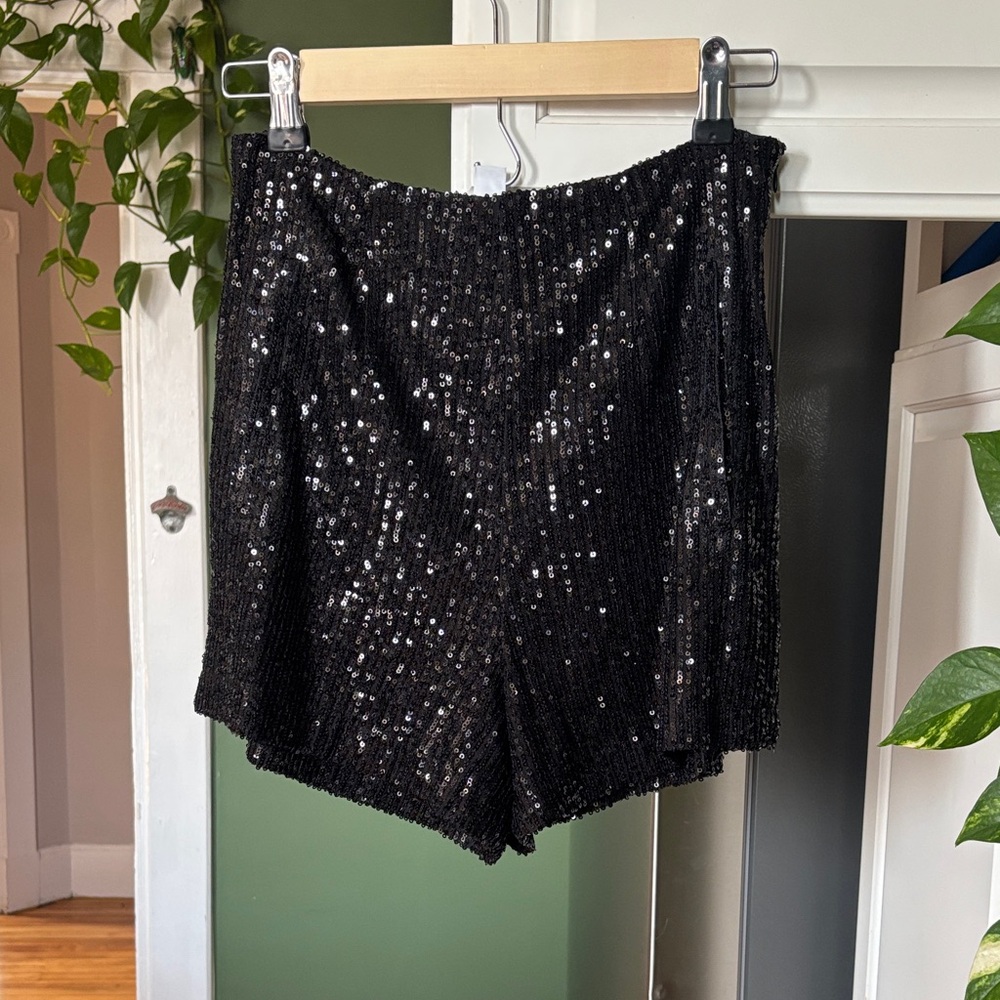 Noli Black Sequin High-Waist Shorts